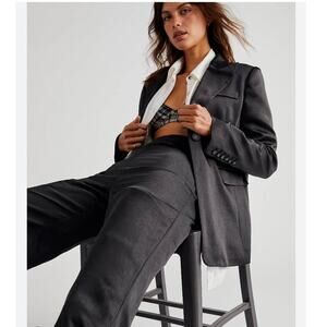 New Free People THIRD FORM Satin Tailored Suit Set $560 Sz 2 Black Blazer & Pant